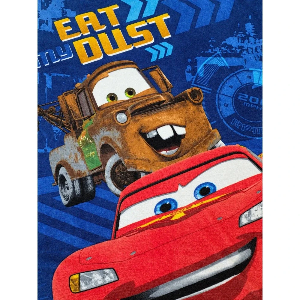 Disney Pixar Cars Lightning McQueen Mater Eat My Dust Blue Plush Throw Blanket